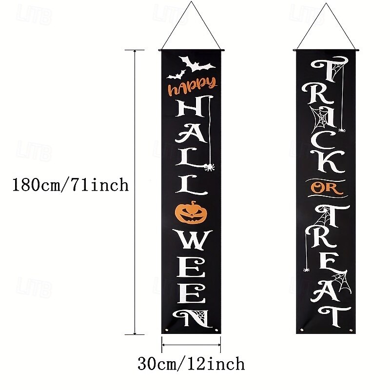 1 Pair Halloween Decorations Outdoor Banner Trick Or Treat Happy Halloween Decorations Hanging Banner Front Door Porch Yard Sign Indoor Home Wall Decor Halloween Party Welcome Sign3