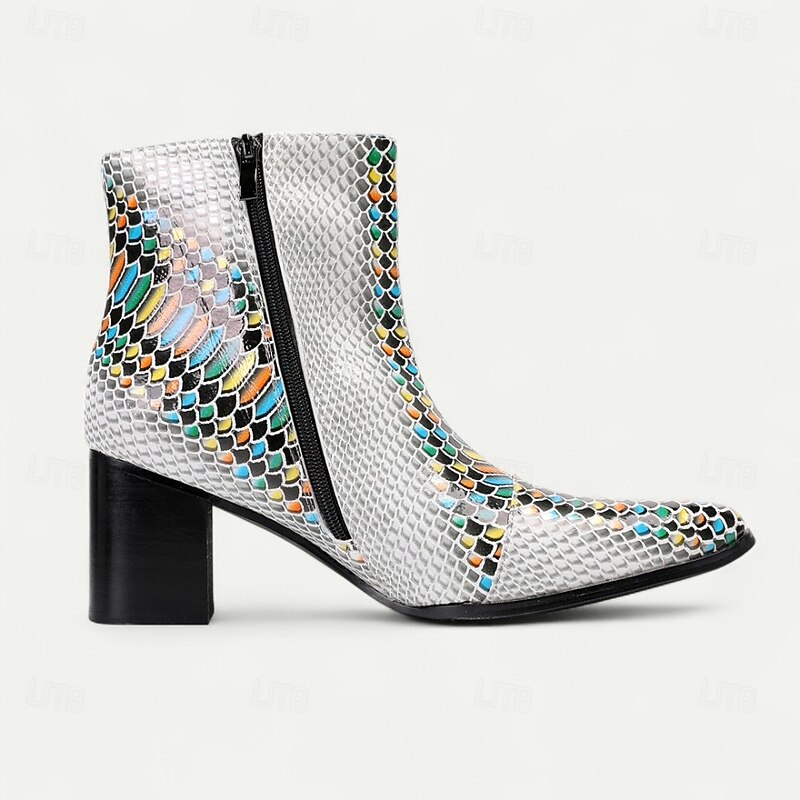 Men's Colorful Python Print Zipper Boots in Genuine Leather Bold Exotic Style for Performers Fashion Shows and Trendy Streetwear3