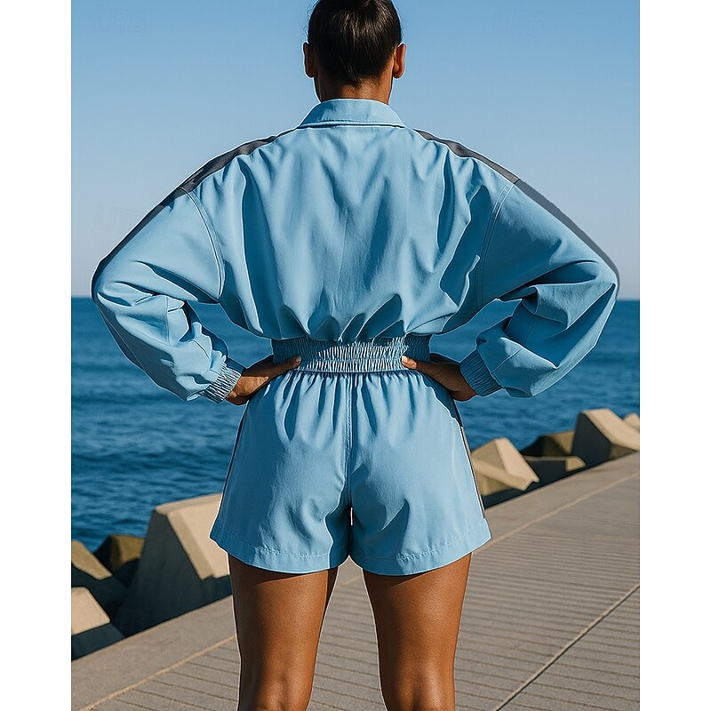 Women's Track Shorts Short Sweatpant Lounge Outfits  Zip Up Color Block Clothing Suit Fall White Blue Hiking Workout Athletic Windproof Lightweight Moisture Wicking Long Sleeve Sport Activewear2
