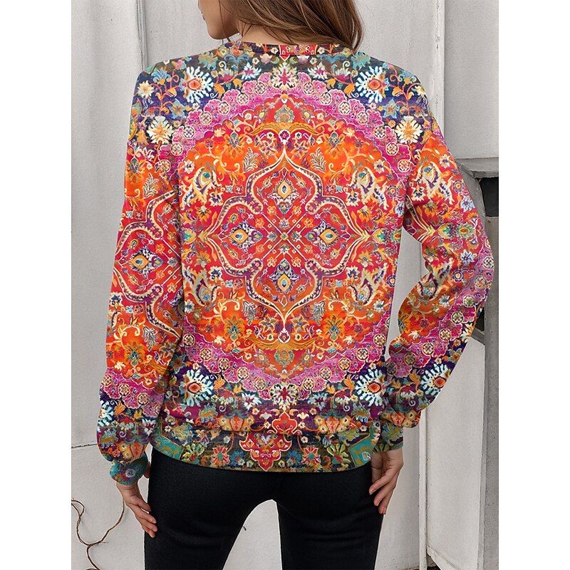 Women's Pullover Sweatshirt Zip Up Sweatshirts Graphic Geometric Casual Long Sleeve Crew Neck Regular Tops Street Dailywear Zipper Print Yellow Red Blue Orange Fall Winter2