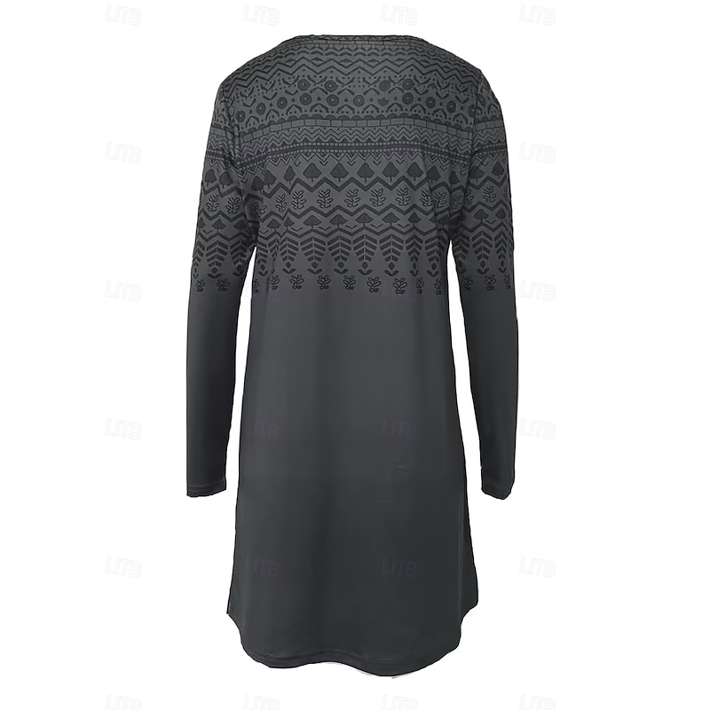 Women's Midi Dress Sheath Dress T Shirt Dress Tee Dress A Line Dress Athletic Dress Vacation Casual Boho Daily Regular Fit Graphic Geometric Houndstooth Long Sleeve Crew Neck Blue Khaki Gray Summer4