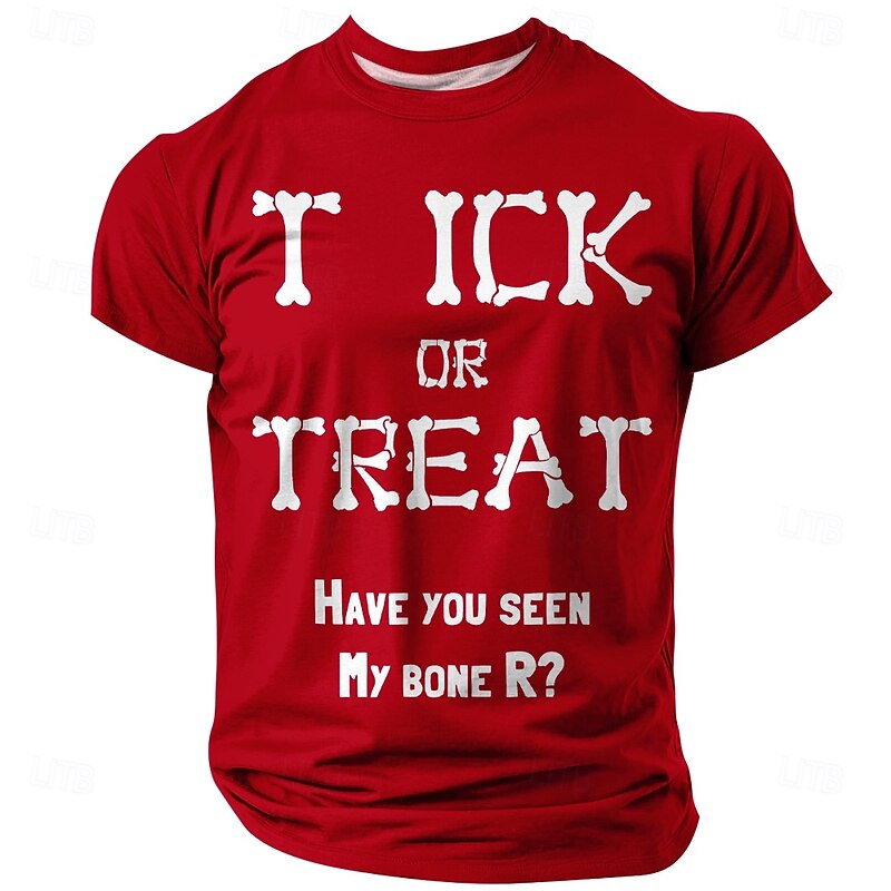 Men's Funny Halloween Pun Graphic T-Shirt - 'Trick or Treat Have You Seen My Bone R?' Short Sleeve2