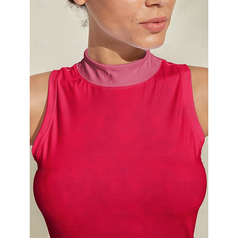 Women's Golf Dress Rose Red Sleeveless Ladies Golf Attire Clothes Outfits Wear Apparel3