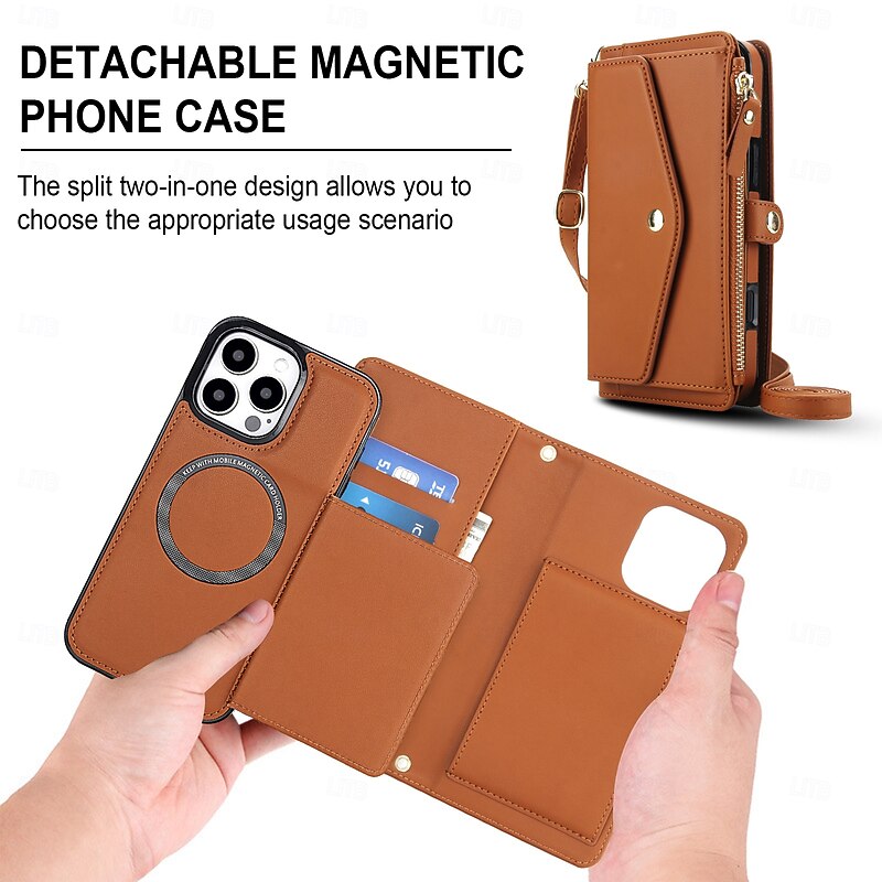 Phone Case For iPhone 17 Pro Max 17 Air 16 15 14 Pro Max Plus 16e 13 Pro Max 13 Mini Wallet Case with Lanyard Support Wireless Charging Card Slot Retro TPU PU Leather3