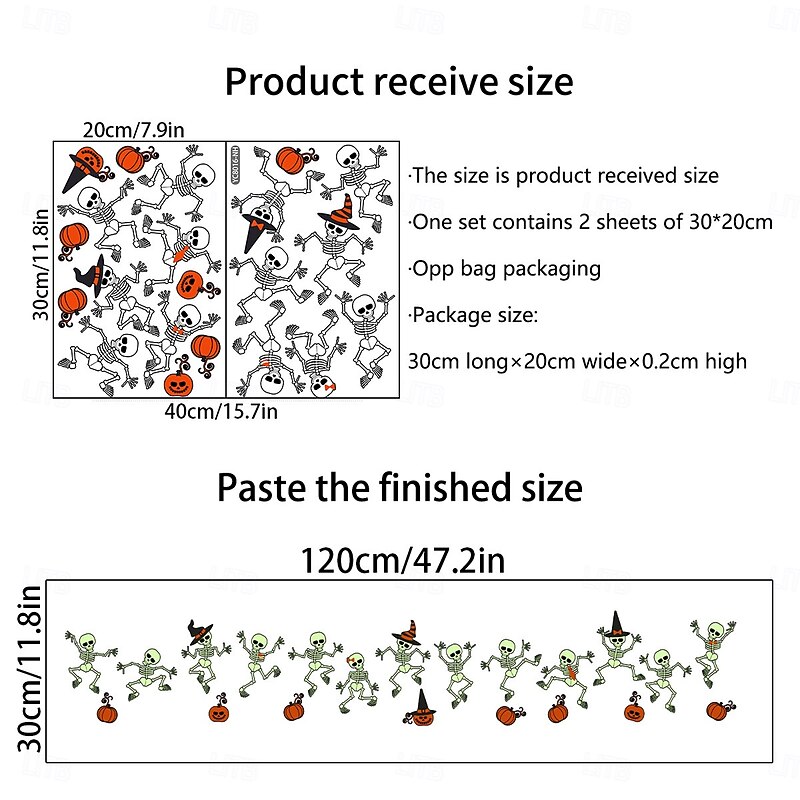 Halloween Glow in The Dark Skeleton Wall Stickers, Self-Adhesive Luminous Decals for Room Decor, Removable Scary Halloween Decorations3