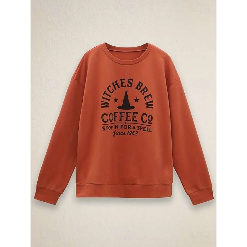 Halloween Women's Pullover Sweatshirt Witch Graphic Skull Fashion Casual Long Sleeve Crew Neck Round Neck Regular Tops Street Dailywear Casual Print Grass Green Black White Blue Orange Fall Winter3