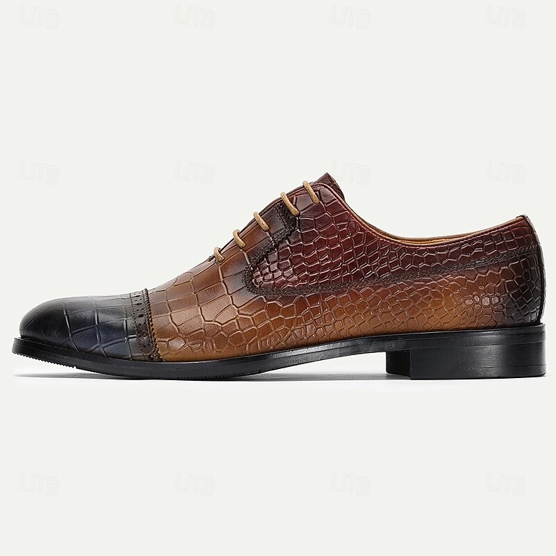 Men’s Crocodile Print Genuine Leather Oxford Shoes – Elegant Lace-up Style for Fashion-forward Men, Wedding Receptions and Executive Events3