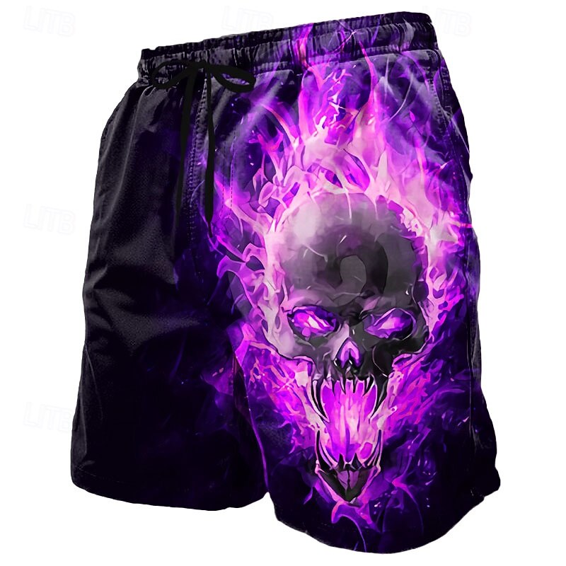 Men's Skull Flame Halloween Costumes Swim Trunks Swim Shorts Board Shorts Mid Waist Dark Punk Gothic Style Holiday Streetwear Side Pockets Mesh Lining Elastic Drawstring Waist Designer Clothing4