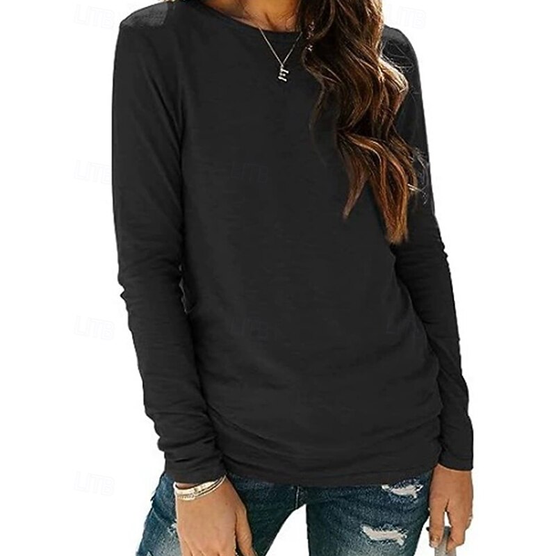 Women's Texture Blouse T Shirt Plain Fashion Modern Long Sleeve Crew Neck Regular Tops Daily Black Wine Gray Summer2