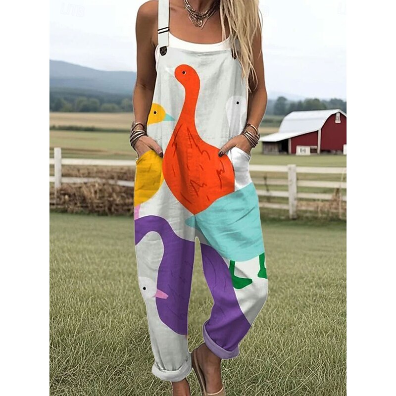 Women's Dungarees Active Graphic Sleeveless Straight Vacation Street Loose Fit Pink Blue Green Summer3