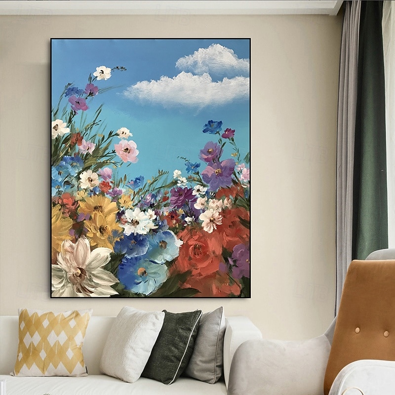 Handmade Oil Painting Canvas Wall Art Decoration Modern Spring Healing Department Flower Scenery for Home Decor Rolled Frameless Unstretched Painting