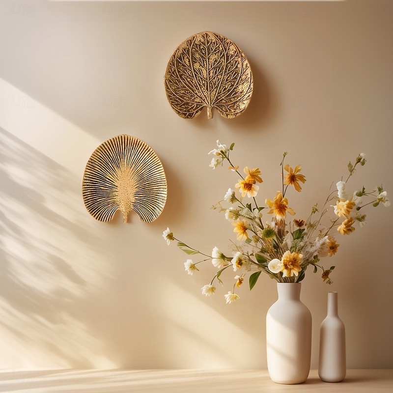 Vintage Gold Leaf Wall Hanging Decor, European Style Antique Wall Art Sculpture, Rustic Home Wall Decoration for Living Room, Hotel, Photo Shoot Prop