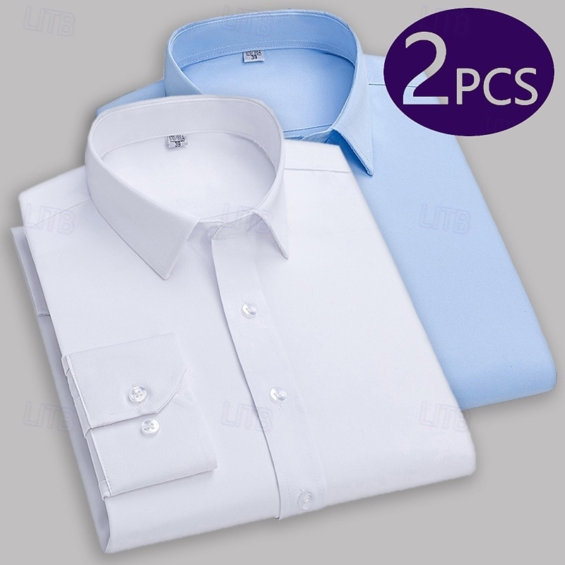 Men's Shirt Dress Shirt Collared Shirt Button Up Shirt Plain Office & Career Daily Wear White+Black White White+Blue Long Sleeve Shirt Collar All Seasons Clothing Apparel Basic