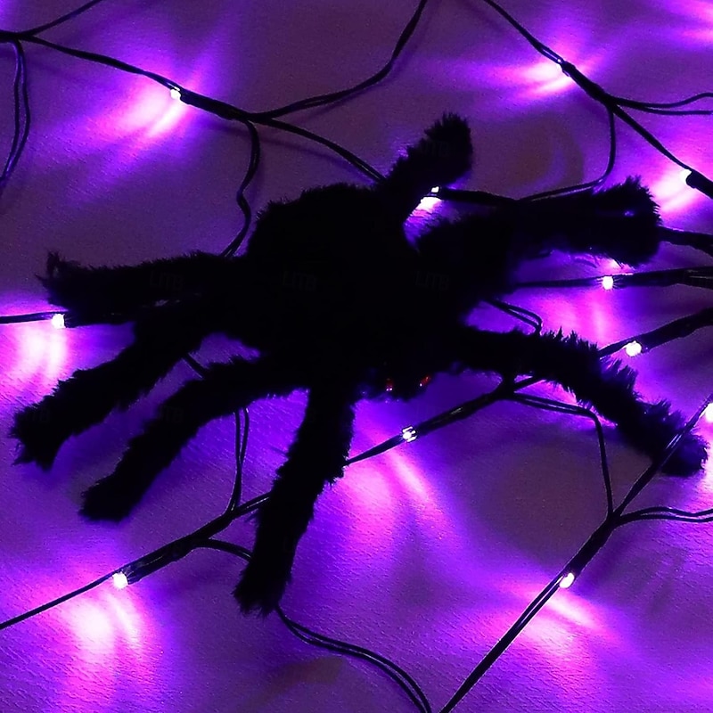 1 Pc diameter 1M 70 LED Beads Halloween with spider festival web light purple orange warm light Usb battery box power supply remote control indoor and outdoor party Halloween atmosphere decoration lig4