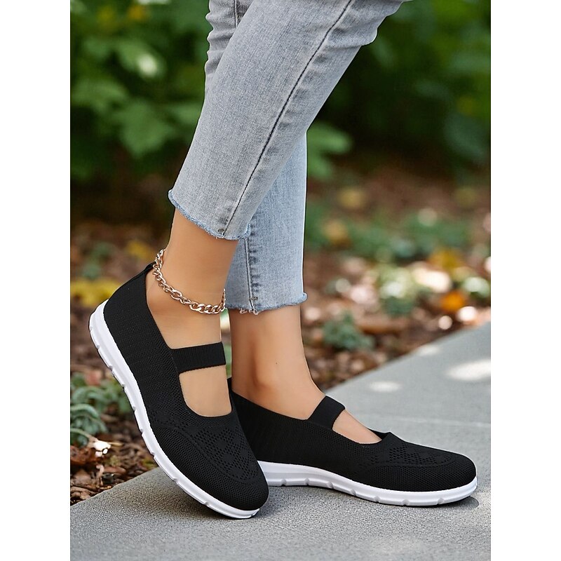 Women's Flyknit Mary Jane Sneakers – Lightweight Elastic Strap Walking Shoes for Travel, Gym and Weekend Wear4