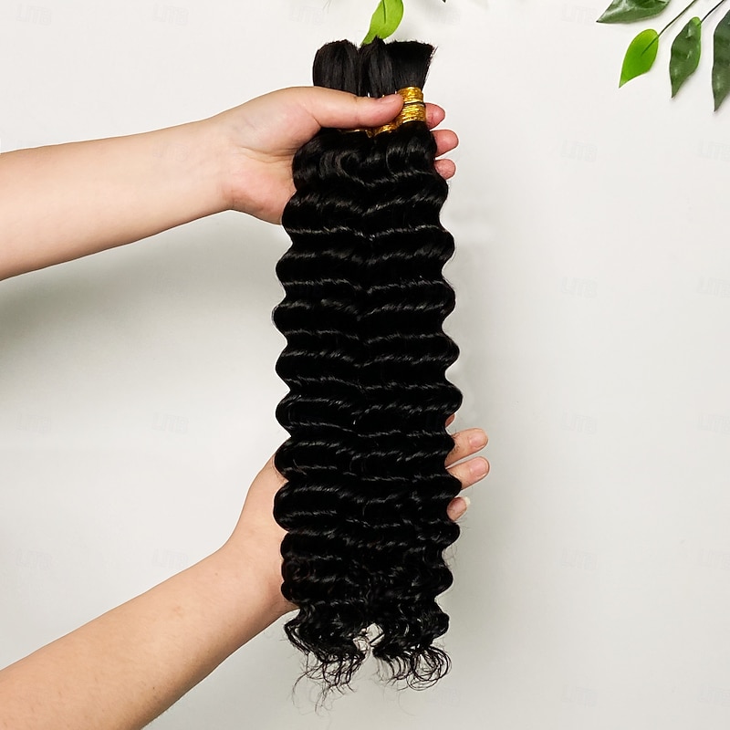 3 Bundle Of Human Hair Natural Color No Weft Remy Bulk Hair Deep Wave Huamn Hair 10-28 Inches3