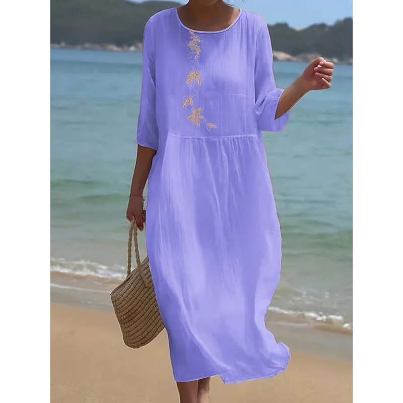 Women's Midi Dress Casual Dress Print Dress Fashion Modern Daily Beach Weekend Regular Fit Floral 3/4 Length Sleeve Crew Neck White Pink Blue Purple Spring Fall Autumn3