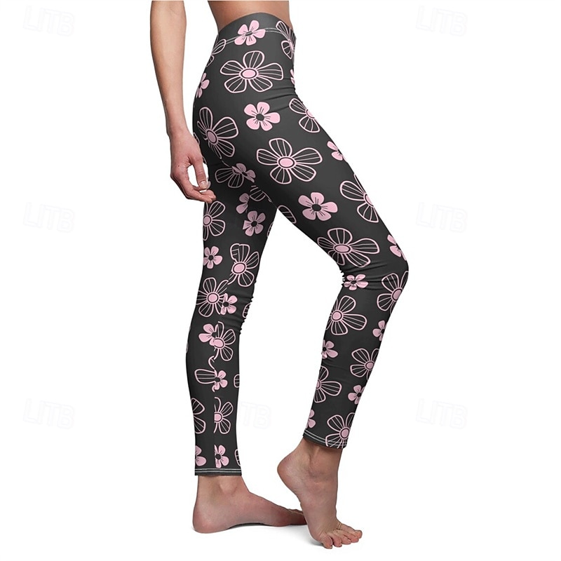 Women's Pants Trousers Leggings Cozy Leggings Streetwear Casual Full Length High Waist Flower Elastic Waist Print Breathability Comfortable Stretchy Vacation Street Daily Wear Pink Spring Fall