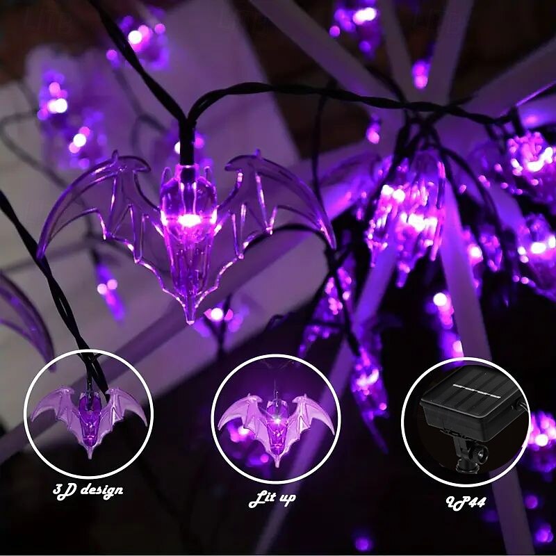 6.5m 30LED Solar Bat String Light Halloween Decorations Outdoor Waterproof Garden Balcony Porch Decoration2