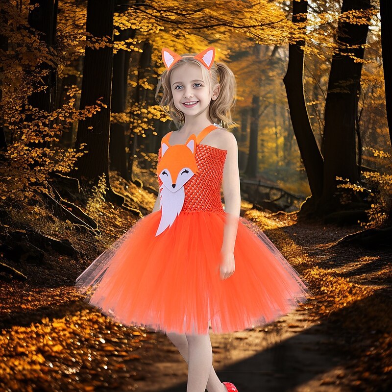 Fairy Tale Animal Fox Blue Dog Dress Costume Tutu Storybook Characters Movie Cosplay for Girls' Kid's Halloween Carnival World Book Day Performance Educational Dress Up School Event Dress Up2
