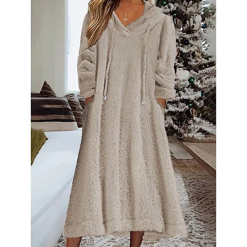 Women's Midi Dress Sweater Dress Hoodie Dress Fashion Modern Vacation Daily Weekend Regular Fit Plain Long Sleeve Hooded Pink Army Green Khaki Winter Autumn2