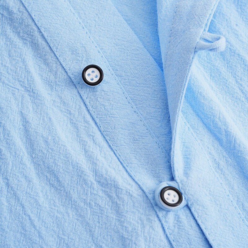 Men's Shirt Linen Shirt Band Collar Shirt Summer Shirt Beach Wear Button Up Shirt Plain Vacation Casual White+khaki Blue+Khaki Gray+Khaki White+Black Short Sleeve Band Collar Summer Clothing Apparel4
