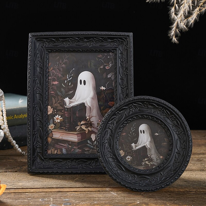 Halloween Gothic Resin Photo Frame Decor with 3D Ghost Reading and Ivy Pattern, Spooky Home Decoration Frame for Halloween Party, Bedroom, Living Room, and Study4