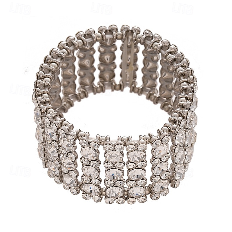 Women's Statement Rhinestone Cuff Bracelet - Glamorous Crystal Bangle for Cocktail Parties and Evening Events3