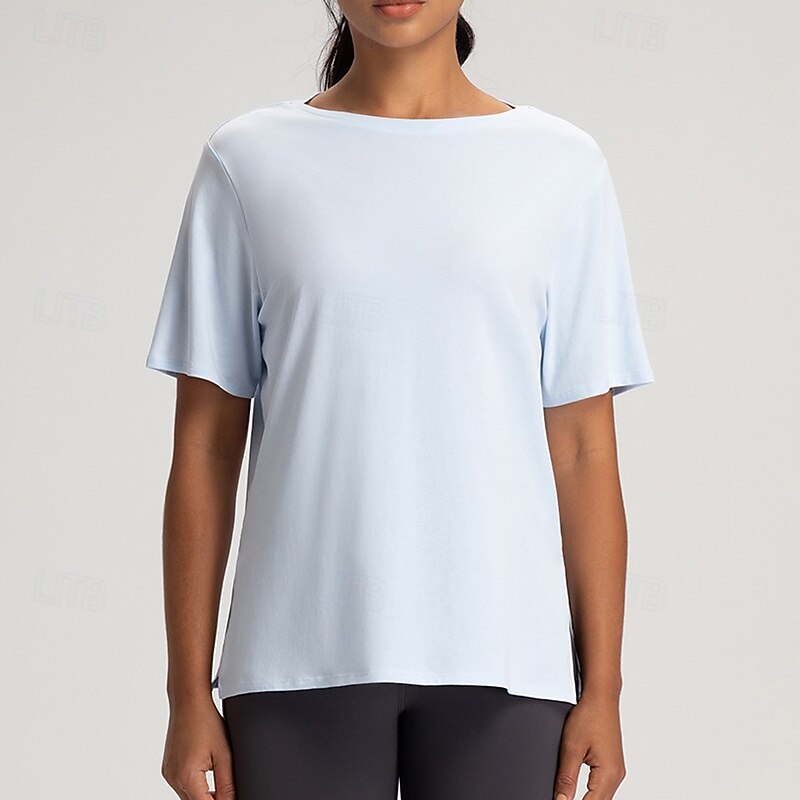 Women's Yoga T-shirt Breathable Loose Short Sleeve Sports Solid Color Top For Pilates Running Yoga Activewear4