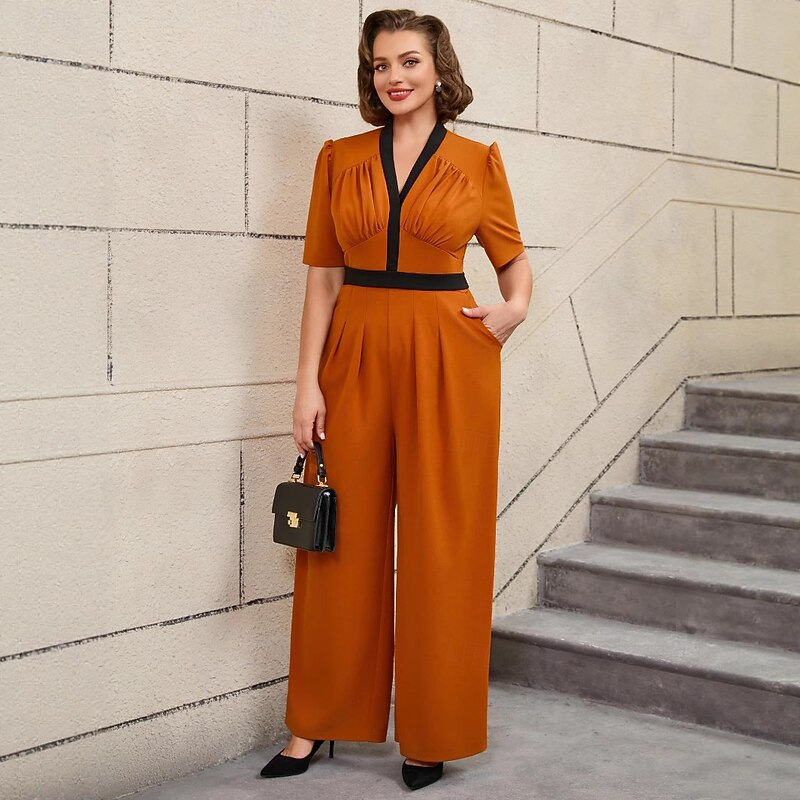 Retro Vintage 1950s 1960s Jumpsuit Plus Size Wide Leg V Neck Fancy Dress Women's Valentine's Day Formal Office / Career Party & Evening Adults' Jumpsuit Spring & Summer3