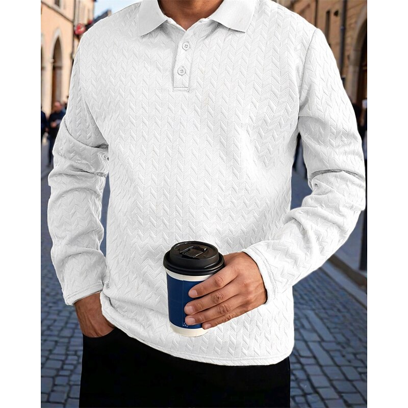 Men's Golf Shirt Golf Polos Shirts Work Casual Lapel Long Sleeve Basic Modern Plain Buttons Jacquard Spring Fall Regular Fit Black White Navy Blue Khaki Army Green Dark Gray Golf Shirt