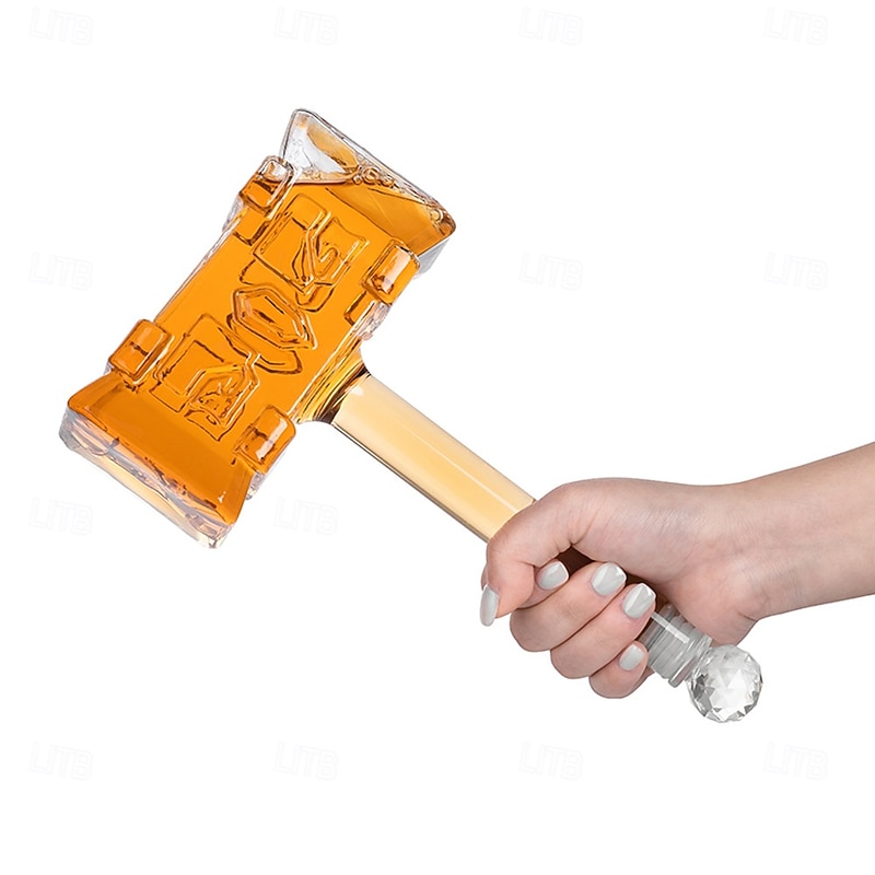 3D Hammer Whiskey Decanter Home Bar Glass Wine Decanter Creative Borosilicate Liquor Bottle Unique Whisky Separator Tool for Bartender Gift Display Drinkware Set