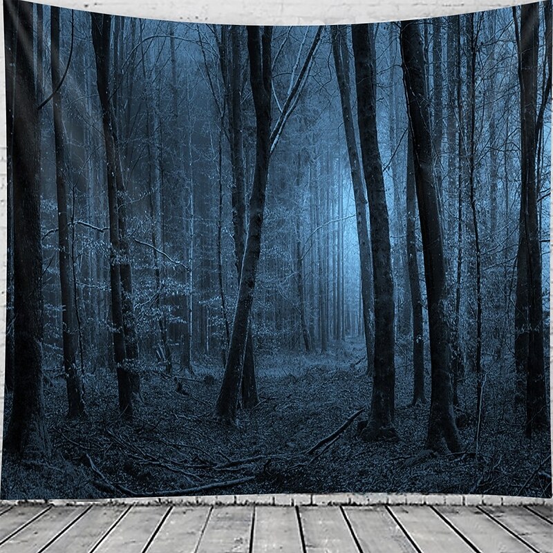 Halloween Forest Scene Wall Tapestry Backdrop – Spooky Dark Woods with Jack-o'-Lanterns, Creepy Night Atmosphere, Haunted Home Decoration for  2025 Halloween bedroom and livingroom3