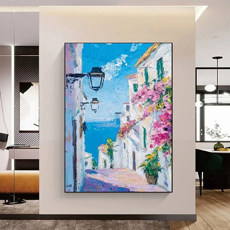 Handmade abstract street art oil painting France Paris City Landscape oil painting Oil painting of Street View of Paris City People walking in the bustling streets of Paris frame painting3