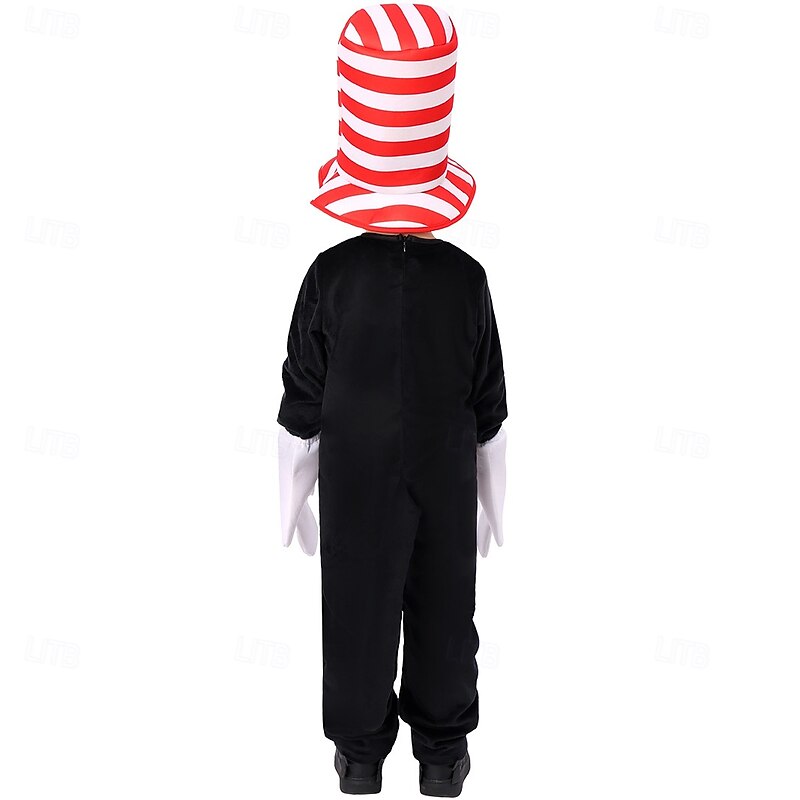 The Cat in the Hat Cosplay Jumpsuit Onesie Costume Cartoon Movie Cosplay for Boys' Girls' Kid's Halloween Carnival World Book Day Performance Educational Dress Up School Event Dress Up4