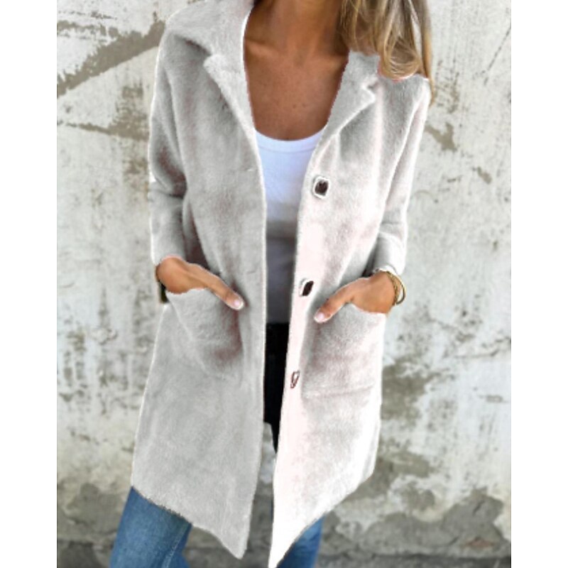 Women's Coat Warm Comfortable Pocket Buttons Fashion Plain Going out Weekend Single Breasted Long Turndown Regular Fit Long Sleeve Outerwear Pink Blue Camel Fall Winter4