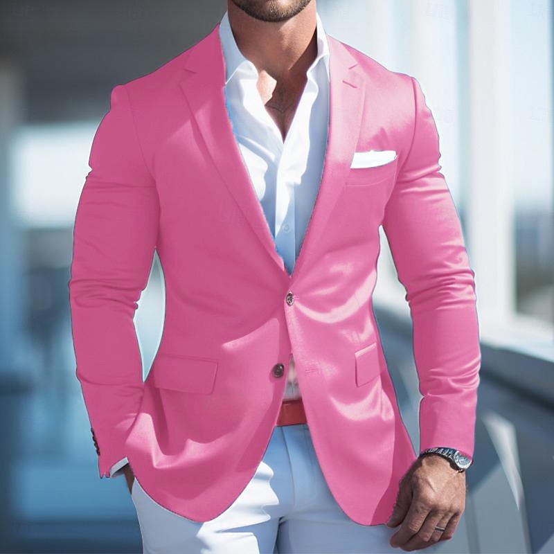 Men's Graduation Blazer Cocktail Attire Business Formal Evening Wedding Party Fashion Casual Spring &  Fall Polyester Plain Pocket Casual / Daily Single Breasted Blazer Pink Blue Dark Blue4