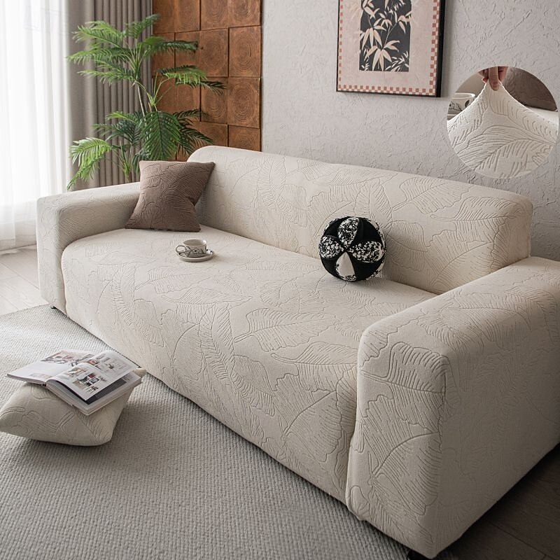 1 Piece Jacquard Woven Fleece Sofa Cover - Elastic And Non Slip Suitable For 1/2/3/4 Seat Sofas Tie Up Closed Living Rooms Bedrooms And Office Decorations In Plain Colors Modern Design Sofa Cove - Main Image
