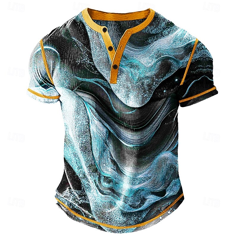 Men's Graphic Geometric Abstract Henley Shirt Waffle T Shirt Short Sleeve Daily Retro Vintage Classic Sports Outdoor Casual Holiday Spring & Summer All Seasons Blue Yellow Green Purple Dark Grey3