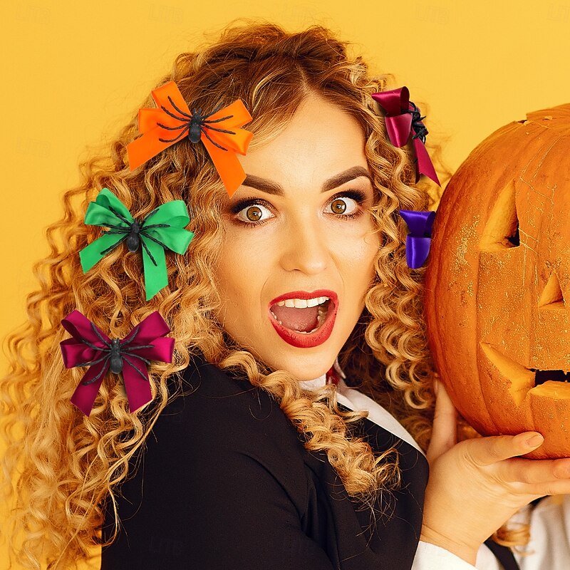 Halloween Spider Bow Hair Clip, Cute and Quirky Hair Accessory for Costume, Side Bang Clip for Girls and Party Dress-Up2