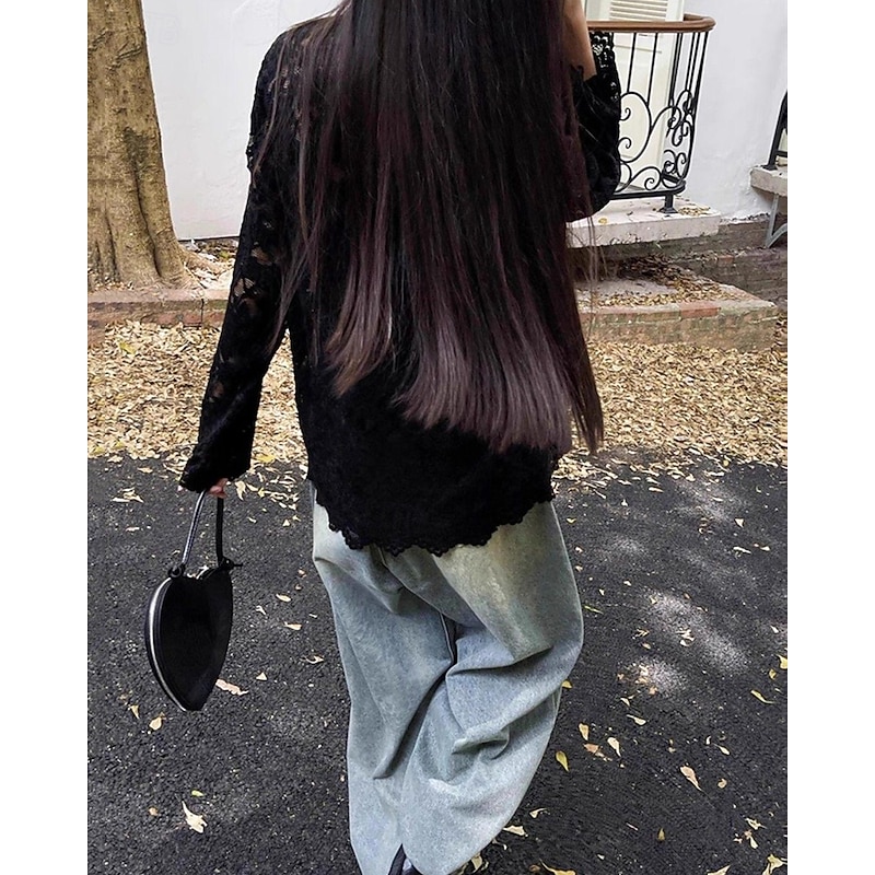 Women's Shirt Plain Daily Stylish Basic Long Sleeve V Neck Regular Tops Work Daily Holiday Buttons Mesh Black Beige Summer4