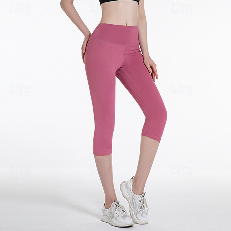 Women's Workout Pants Capri Pants Running Leggings Pockets 2 in 1 Tummy Control High Waist Gym Pilates Zumba Bottoms Solid Color Black Pink Blue Sports Activewear Tight Fit2