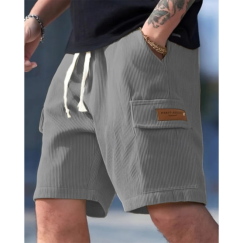 Men's Cargo Shorts Summer Shorts Casual Shorts Corduroy Shorts Elastic Waist Drawstring Multi Pocket Plain Comfort Breathable Short Outdoor Vacation Sport Casual Black Yellow4