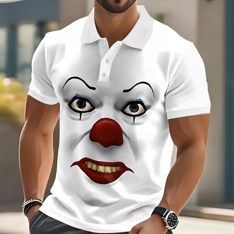 Halloween Men's Funny Clown Polo Short Sleeve Polo Shirts Lapel Ugly Hawaiian Casual Outdoor Street Gift Athleisure 3D Print Buttons Summer Black White Red
