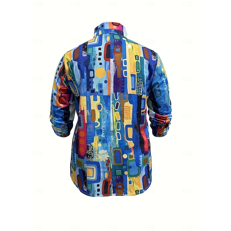 Women's Shirt Button Down Tunic Shirt Collar Long Sleeve Graphic Geometric Daily Stylish Casual Regular Tops Work Daily s Print Blue Green Spring2