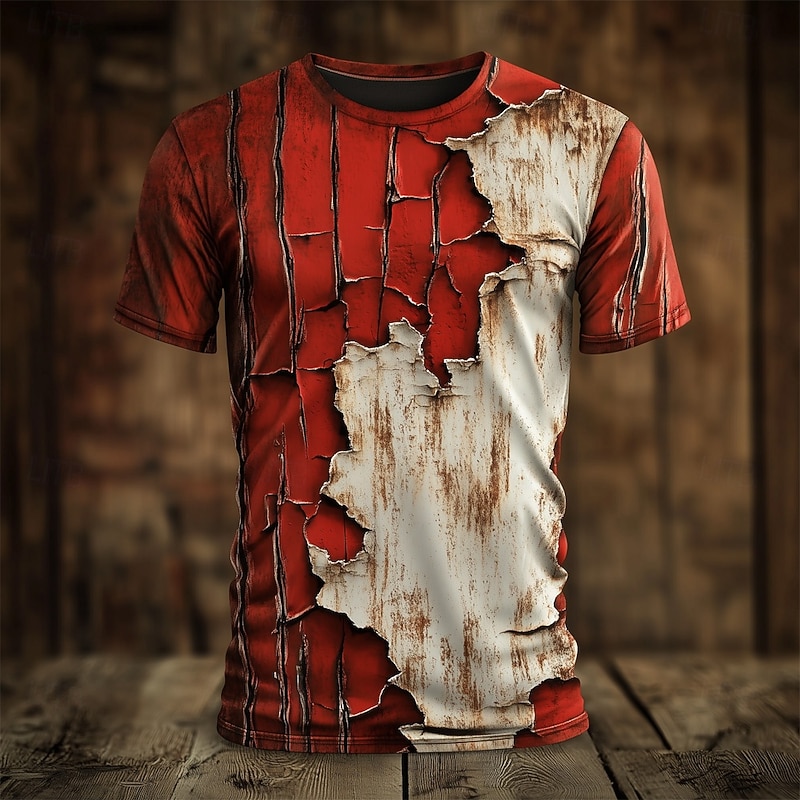 Men's Optical Illusion Abstract 3D T Shirt Short Sleeve T shirt 3D Print Crew Neck Crewneck Shirt Exaggerated Designer Party Street Casual Black / White Red Brown Summer Spring All Seasons Clothing2