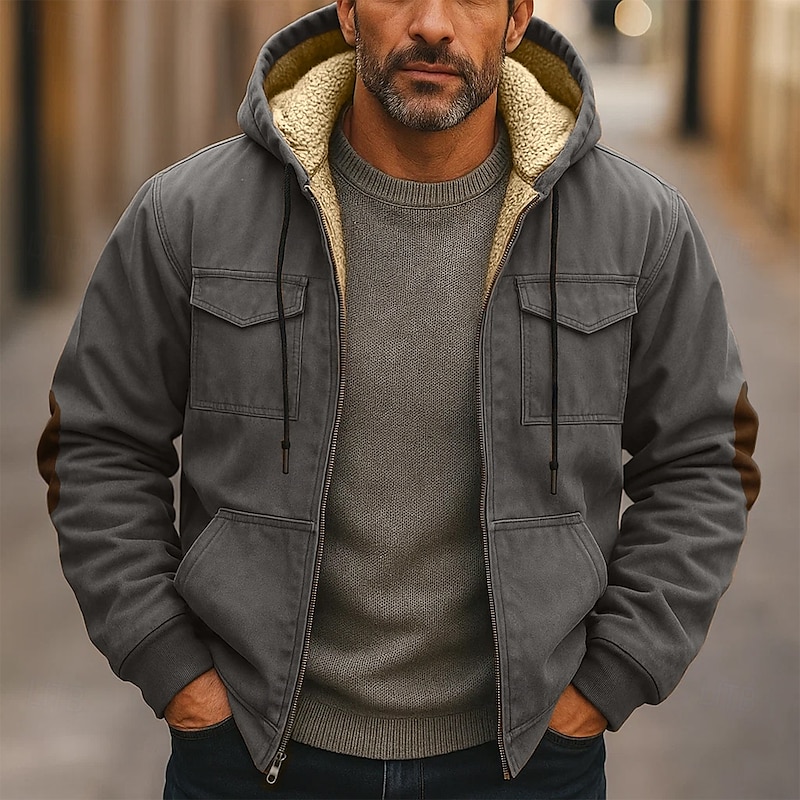 Men's Hoodie Full Zip Hoodie Fleece Hoodie Tactical Hoodie Army Green Khaki Gray Hooded Polo Collar Plain Front Pocket Sports & Outdoor Casual Daily Streetwear Cool Designer Winter Clothing Apparel3