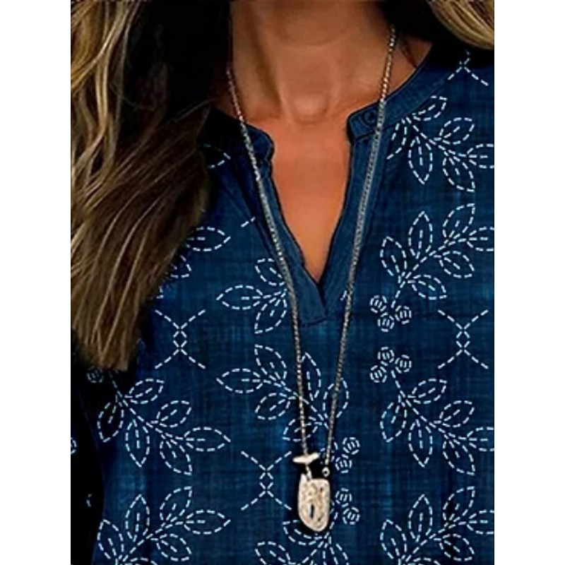 Women's Shirt Floral Vintage Daily Casual Long Sleeve V Neck Regular Tops Daily Holiday Buttons Print Black Navy Blue Spring Fall2