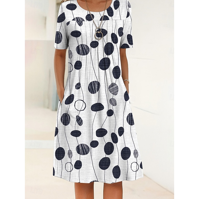 Women's Midi Dress Shift Dress Summer Dress Vacation Casual Daily Regular Fit Floral Graphic Abstract Half Sleeve Crew Neck White Blue Sky Blue Light Grey Summer Spring2