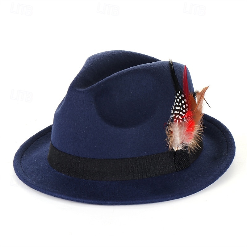 Men's Fedora Hat Oktoberfest Hat Black Wine Polyester Feather Fashion Casual Street Daily Color Block Sunscreen Breathable